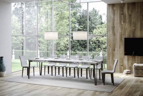 Table extensible blanc effet marbre et pieds métal anthracite L 160 à 264 cm Konta - Photo n°3; ?>