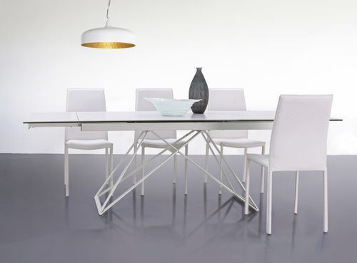 Table extensible blanche 6 à 12 places en céramique et acier Kazar 160/240 cm - Photo n°3; ?>