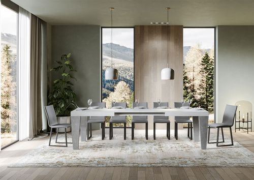 Table extensible blanche et pieds bois gris béton 6 à 20 places Kristo 180 à 440 cm - Photo n°3; ?>