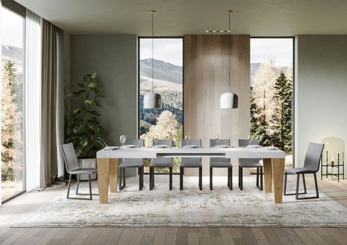 Table extensible blanche et pieds chêne naturel 6 à 20 places Kristo 180 à 440 cm - Photo n°3; ?>