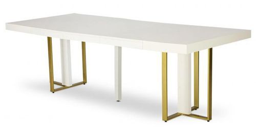 Table extensible bois blanc et pieds métal doré Tessa 90/240 cm - Photo n°3; ?>