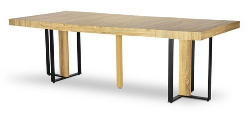 Table extensible bois chêne clair et pieds métal noir Tessa 90/240 cm - Photo n°3; ?>
