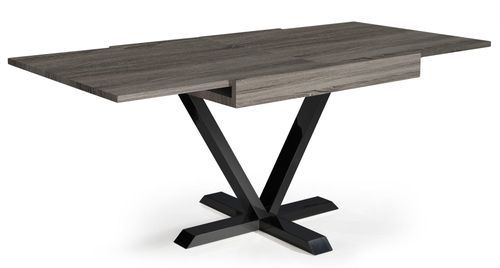 Table extensible bois gris et métal noir Handle 90/180 cm - Photo n°3; ?>