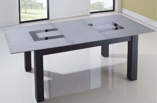 Table extensible bois gris métalisé et noir Menior - Photo n°2; ?>