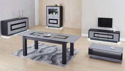 Table extensible bois gris métalisé et noir Menior - Photo n°3; ?>