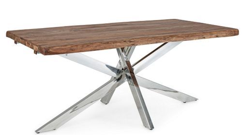 Table extensible bois massif d'acacia et pieds acier chromé Arka 180/260 cm - Photo n°2; ?>