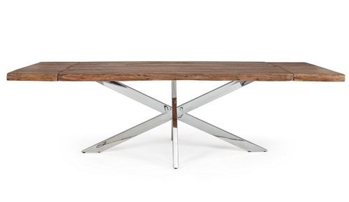Table extensible bois massif d'acacia et pieds acier chromé Arka 180/260 cm - Photo n°3; ?>