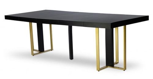 Table extensible bois noir et pieds métal doré Tessa 90/240 cm - Photo n°3; ?>