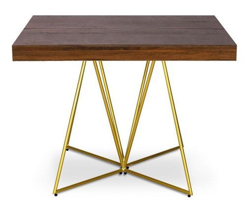 Table extensible bois noyer foncé et pieds métal doré Neui 90/240 cm - Photo n°2; ?>
