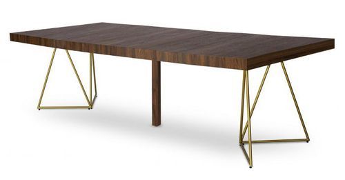 Table extensible bois noyer foncé et pieds métal doré Neui 90/240 cm - Photo n°3; ?>