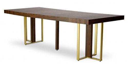 Table extensible bois noyer foncé et pieds métal doré Tessa 90/240 cm - Photo n°3; ?>