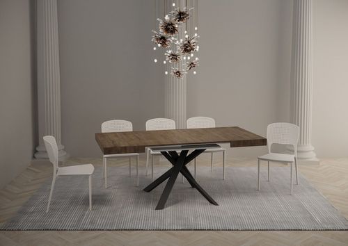 Table extensible carrée bois foncé 4 à 8 personnes et pieds arrondis entrelacés anthracite L 90 à 184 cm Karzy - Photo n°2; ?>