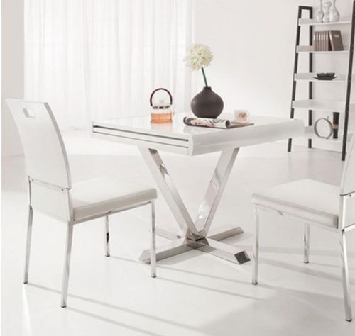 Table extensible carrée laqué blanc et pieds métal chromé 4 à 6 places L 90/180 cm Akavi - Photo n°3; ?>