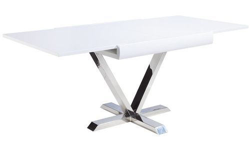 Table extensible carrée laqué blanc et pieds métal chromé 4 à 6 places L 90/180 cm Akavi - Photo n°2; ?>