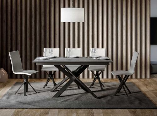 Table extensible design 160 à 220 cm gris et pieds entrelacés métal anthracite Gary - Photo n°2; ?>