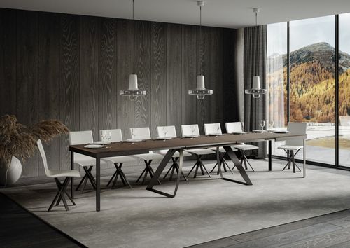 Table extensible 160 à 420 cm bois noyer et pieds métal anthracite Italika - Photo n°2; ?>
