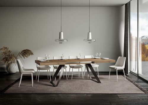 Table extensible design 8 à 12 personnes bois clair et pieds métal incurvés anthracite L 180 à 284 cm Volta - Photo n°2; ?>