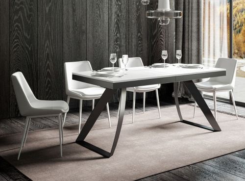 Table extensible design 8 à 20 personnes blanc laqué et pieds métal incurvés anthracite L 180 à 440 cm Volta - Photo n°3; ?>