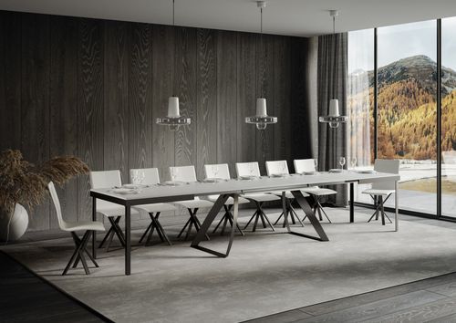 Table extensible design 8 à 20 personnes bois blanc et pieds métal incurvés anthracite L 180 à 440 cm Italika - Photo n°2; ?>