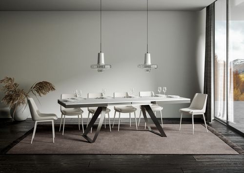Table extensible design 8 à 20 personnes bois blanc et pieds métal incurvés anthracite L 180 à 440 cm Italika - Photo n°3; ?>