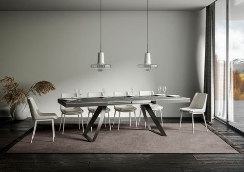 Table extensible 180 à 440 cm bois gris effet béton et pieds métal anthracite Italika - Photo n°3; ?>