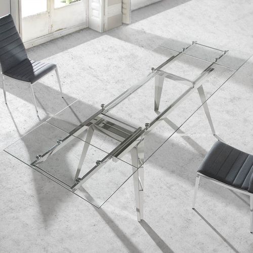 Table extensible design acier chromé et verre trempé Princia 160-240 cm - Photo n°3; ?>
