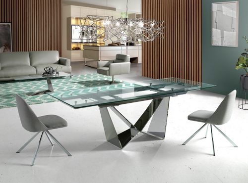 Table extensible design acier chromé et verre trempé Trypa 160-220 cm - Photo n°2; ?>