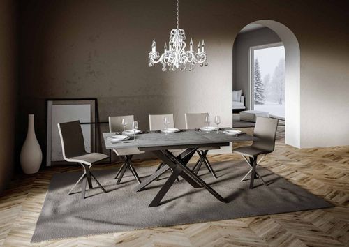 Table extensible design L 120 à 180 cm gris béton et pieds entrelacés métal anthracite Gary - Photo n°3; ?>