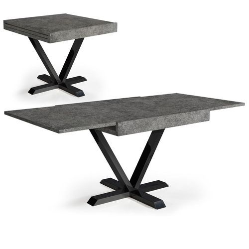 Table extensible effet béton et métal noir Handle 90/180 cm - Photo n°2; ?>