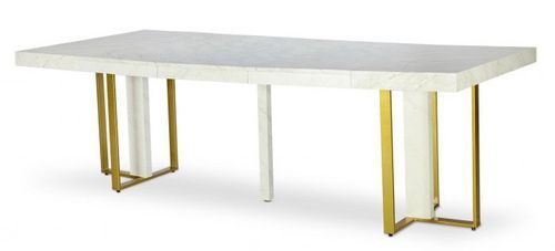 Table extensible effet marbre blanc et pieds métal doré Tessa 90/240 cm - Photo n°3; ?>