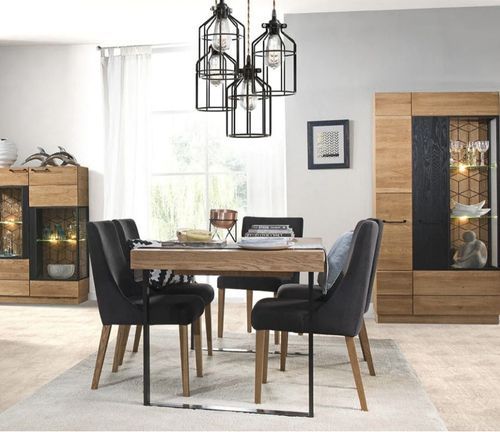 Table extensible en bois de chêne miel et acier noir Mazora 160 à 220 cm - Photo n°2; ?>