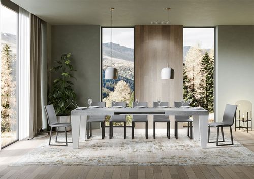 Table extensible gris béton et pieds bois blanc 6 à 12 personnes Kristo L 180 à 284 cm - Photo n°3; ?>
