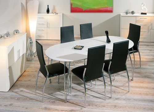 Table extensible laqué blanc et pieds métal chromé Vali 140/180 cm - Photo n°2; ?>