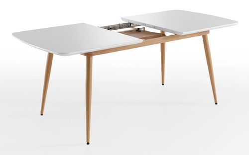 Table extensible rectangle 160 à 200 cm bois blanc et naturel Jona - Photo n°2; ?>