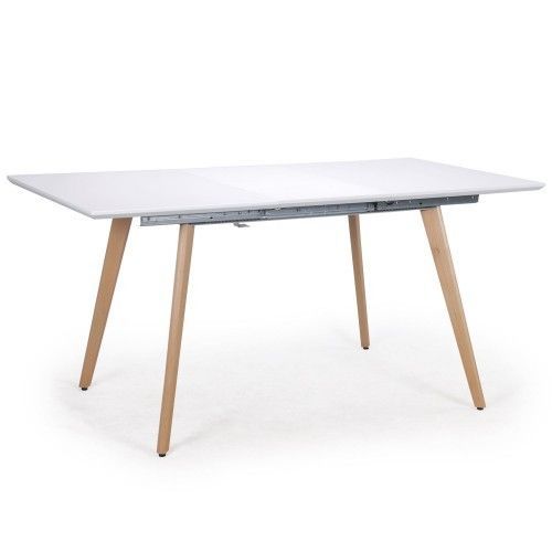 Table extensible rectangulaire blanc et bois naturel Kim 120-160 cm - Photo n°2; ?>