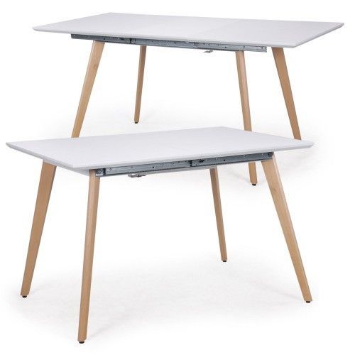Table extensible rectangulaire blanc et bois naturel Kim 120-160 cm - Photo n°3; ?>