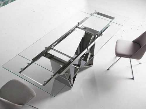 Table extensible Trypa 160/220 cm - Plateau verre trempé et pieds acier chromé - Photo n°2; ?>