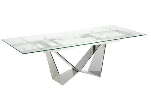 Table extensible Trypa 160/220 cm - Plateau verre trempé et pieds acier chromé - Photo n°3; ?>