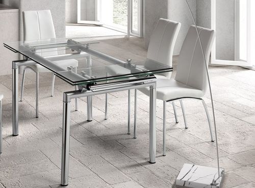 Table extensible verre trempé et métal chromé 4 à 10 places L 140 à 200 cm Fuse - Photo n°3; ?>
