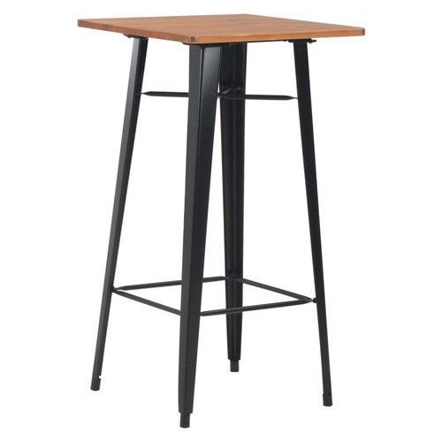 Table haute de bar carrée bois foncé et acier noir Terez - Photo n°2; ?>