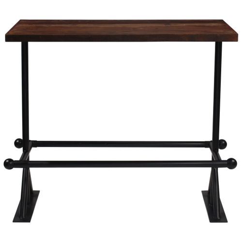 Table haute de bar industriel bois massif foncé et pieds acier noir Vauk 150 - Photo n°2; ?>