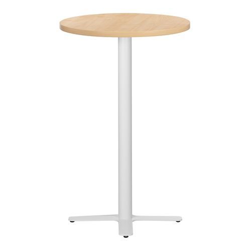 Table haute de bar ronde bois clair et pieds en forme de croix acier blanc Kooky 70 cm - Photo n°2; ?>