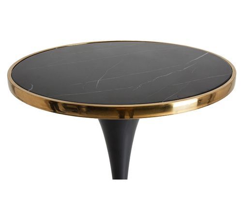 Table haute de bar ronde marbre et métal noir Nath - Photo n°2; ?>