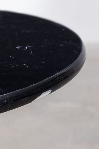 Table haute de bar ronde marbre noir et pieds rond acier noir Kooky 60 cm - Photo n°3; ?>