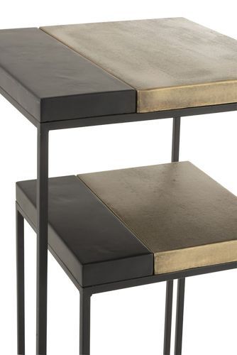 Table haute gigogne métal noir et doré Ysarg - Lot de 2 - Photo n°3; ?>