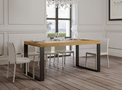 Table industrielle chêne clair et pieds métal anthracite Tiroz 160 cm - Photo n°3; ?>