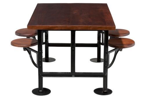 Table industrielle et 4 chaises tournantes bois de manguier et métal noir Kintage 130 cm - Photo n°2; ?>