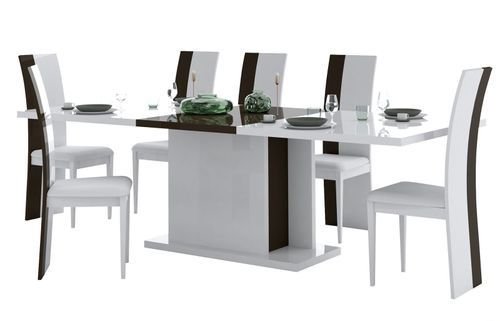 Table rectangulaire à rallonge bois laqué blanc et noir Koyd 180/225 cm - Photo n°3; ?>