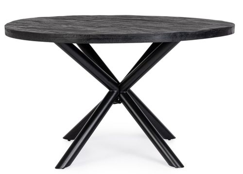Table ronde bois de manguier noir et pieds acier noir Tinka 130 cm - Photo n°2; ?>
