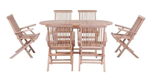 Table ovale et 6 chaises de jardin teck massif brut Mamt - Photo n°2; ?>